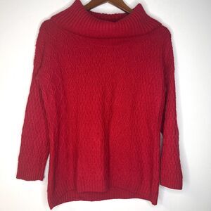 Coldwater Creek Red Cowl Neck Cable Knit Wool Cashmere Blend Sweater size small